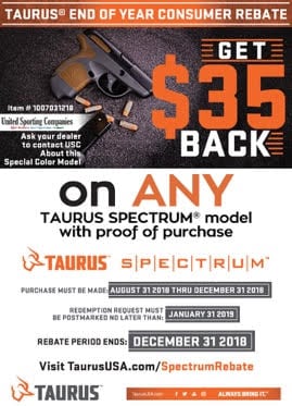 Taurus USA Closes Year with Rebate on the Taurus Spectrum® 380 Auto Pistols