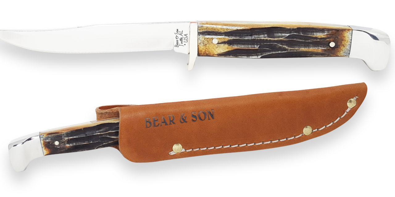 New Small Stag Bone Hunter Knife by Bear & Son Cutlery