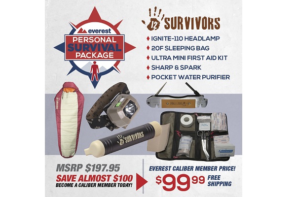 EVEREST.COM AND 12 SURVIVORS® PARTNER TO CREATE THE PERSONAL SURVIVAL PACKAGE FOR $99, A $100 SAVINGS OFF MSRP